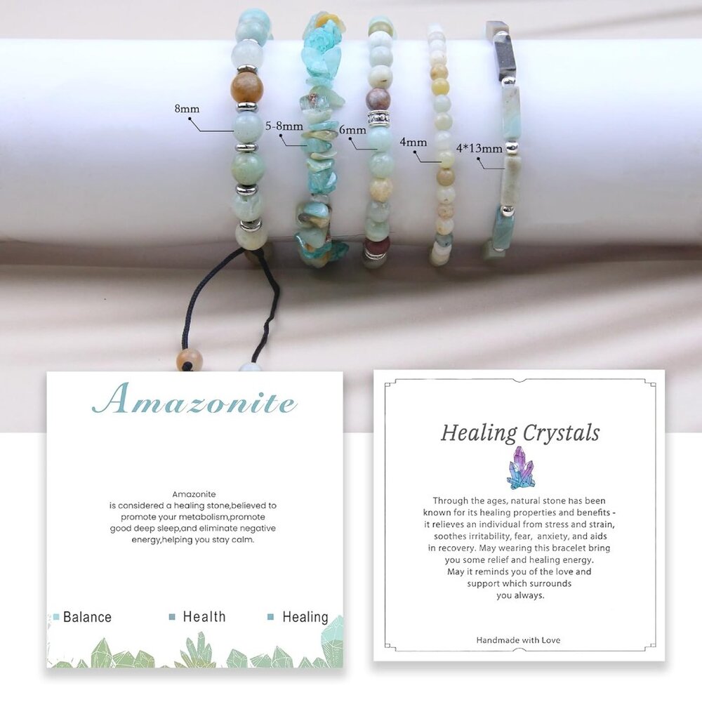 Adjustable 5-Piece Amazonite Beaded Bracelet Set … - image 4